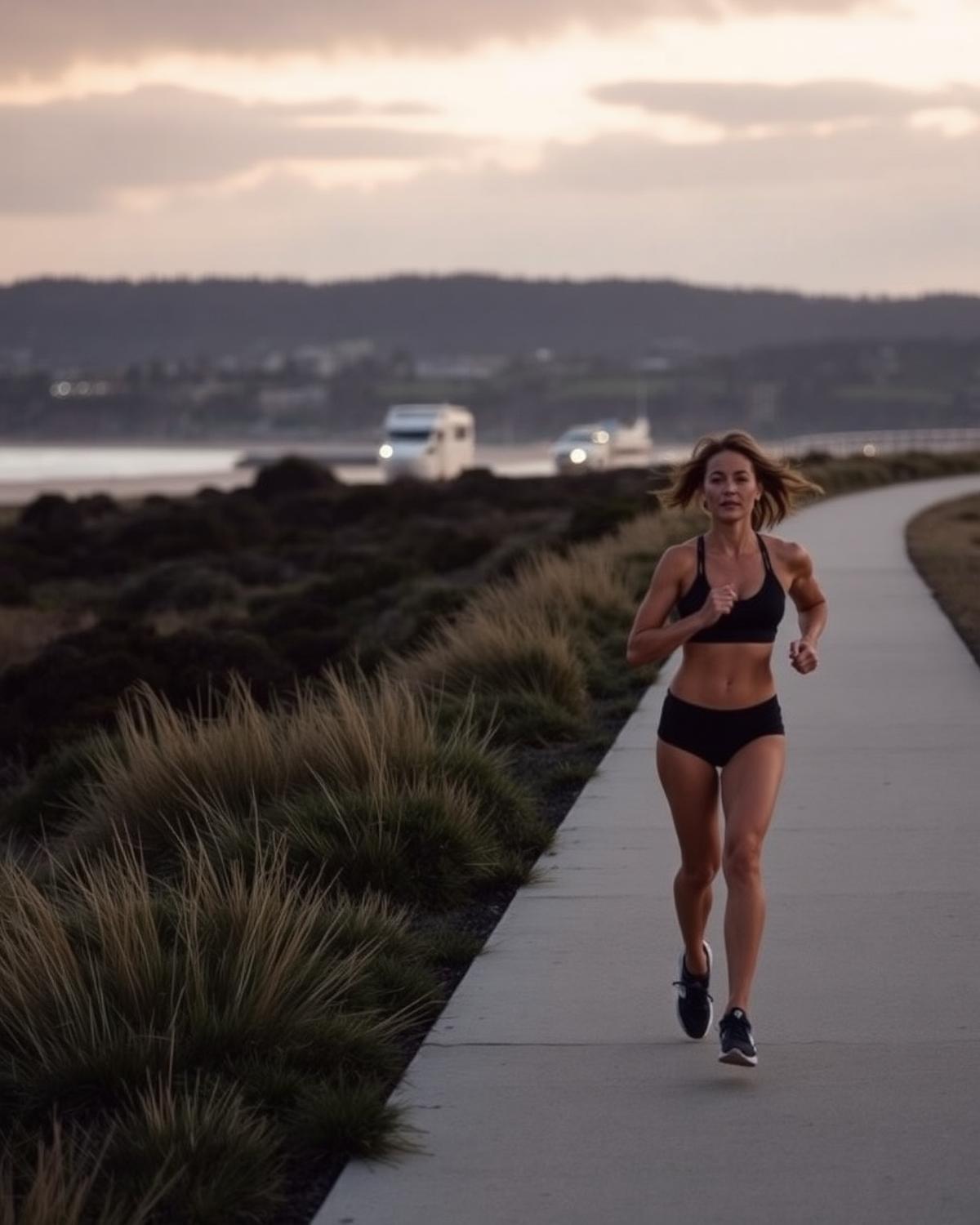 Runner on a coastal path at dawn